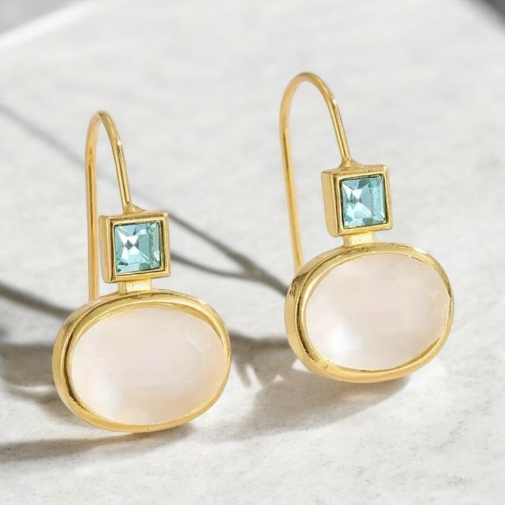 Boho Aquamarine Moonstone Gemstone Hoop Earrings for Women – Elegant Casual